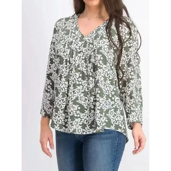 Fun2Fun Womens S Green Floral Rayon Blouse - Picture 1 of 7
